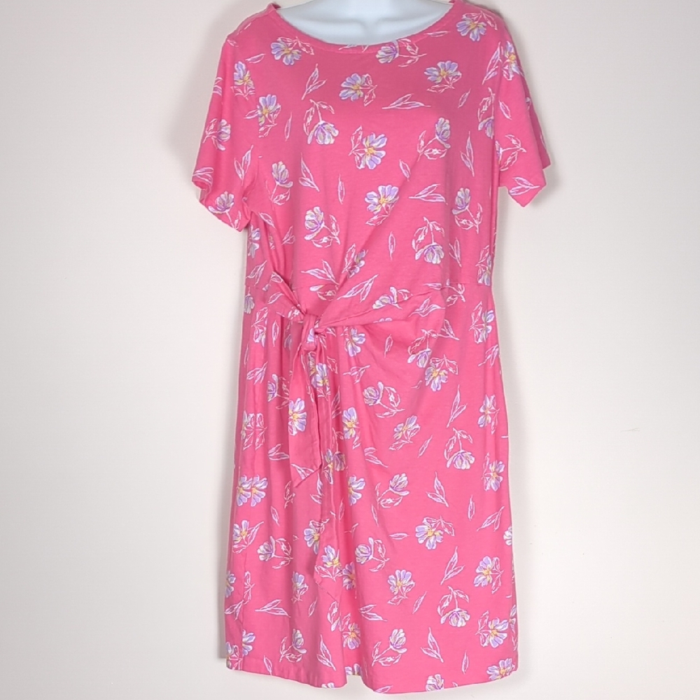 Penmans Pink Floral Side Tie Midi Dress Short Sleeve Summer Sundress XL